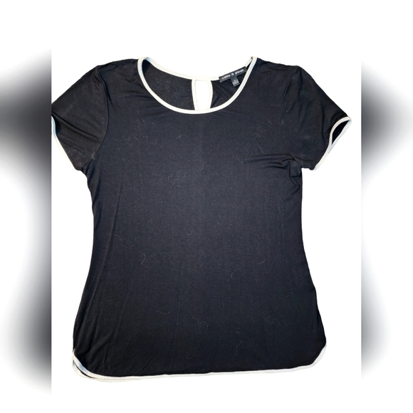Cable & Gauge Tops - Cable & Gage Med contrast top short sleeve black & white